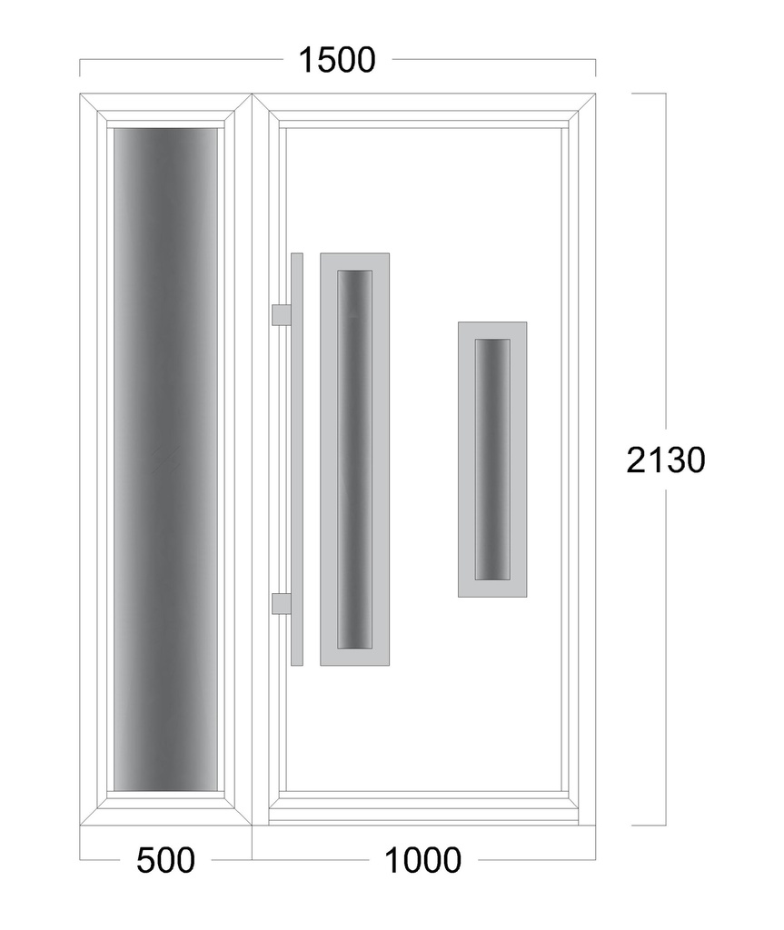 Front Door: Width 1500 x Height 2130 mm